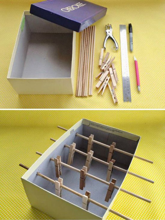 鞋盒变废为宝手工制作简易的桌面足球玩具的方法教程